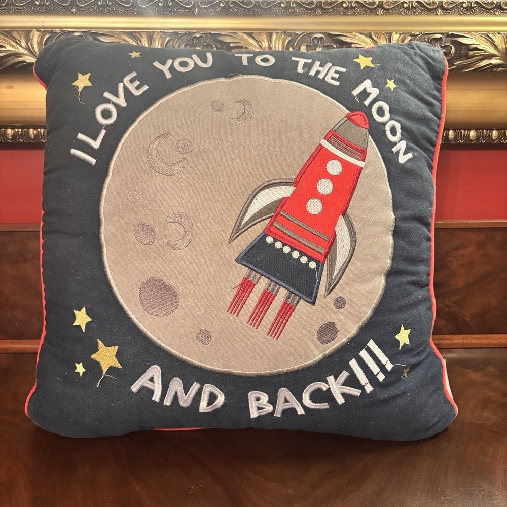 Authentic Kids Rocket Ship Pillow I Love You To The Moon And Back 17x16 Space